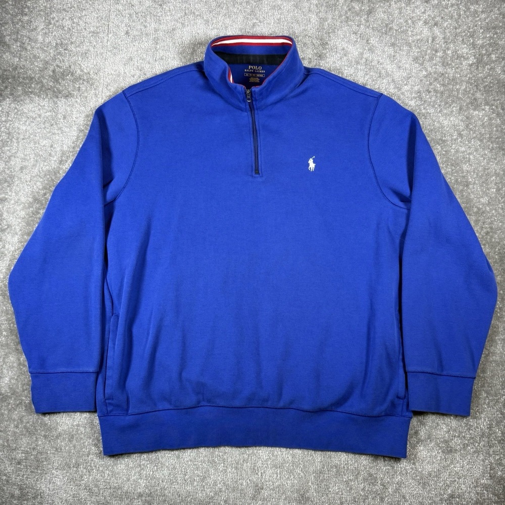 Polo Ralph Lauren Pullover Men's XL Blue Long Sleeve 1/4 Zip Mock Neck Preppy